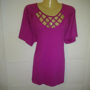 Women's Shirt Pink Caged Short Sleeve Plus Size 3X